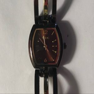 Relic Chocolate Brown & Gold Raised Band Watch